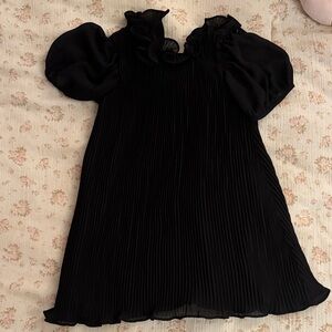 Janie and Jack Black Pleated Dress with Ruffle Neck